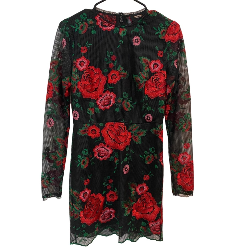 Black Mini Dress with Red Roses